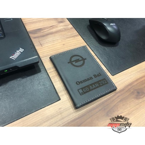 Kişiye Özel Isimli Deri Dikişli Ruhsat Kabı - SİYAH